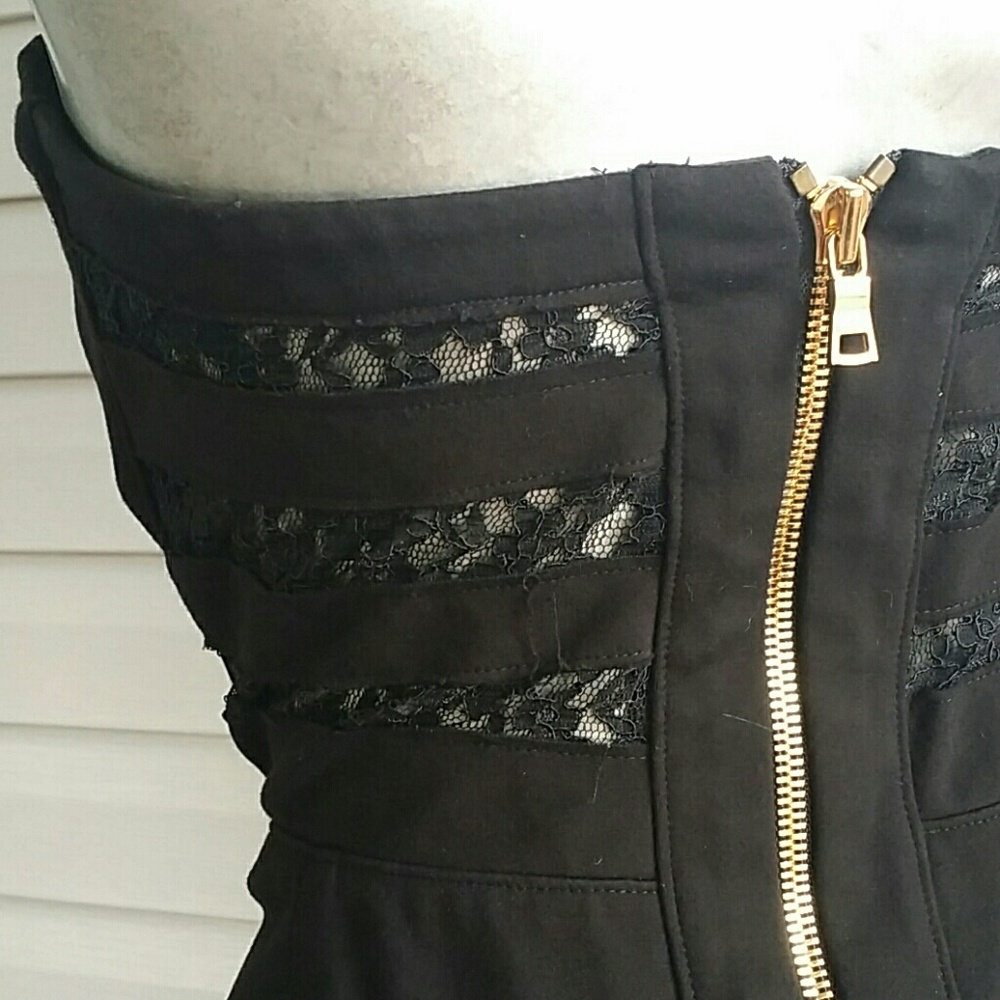 MARCIANO Strapless Bustier Cutout Lace Mini Dress